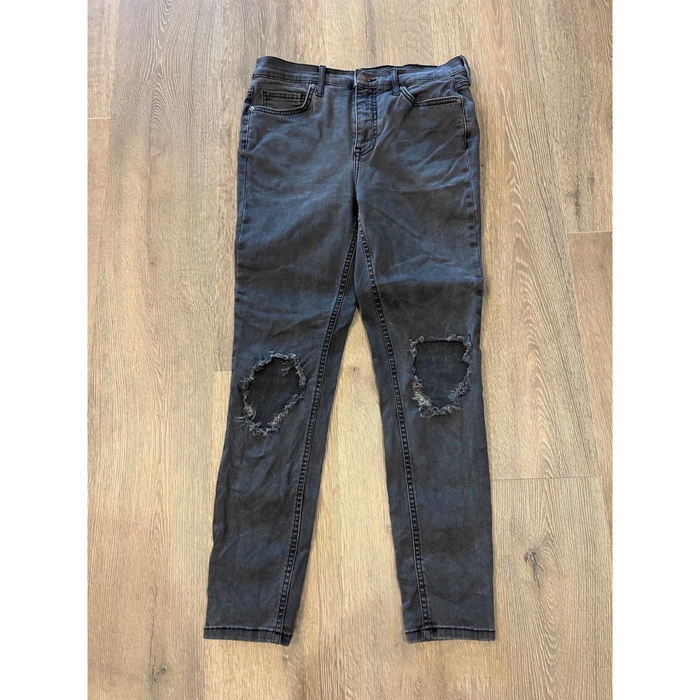 Free People Distressed High Rise Skinny Jeans Faded Black Knee Blowout Size 29 - Picture 2 of 11